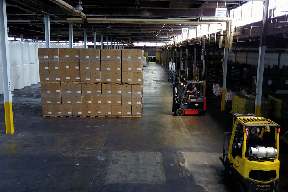 Containers in a dedicated warehouse space